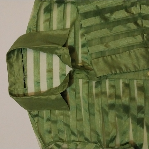 JACKET SILK 100% COUTURE Green & Shèer Striped  Neiman Vtg Sheer - Picture 3 of 9